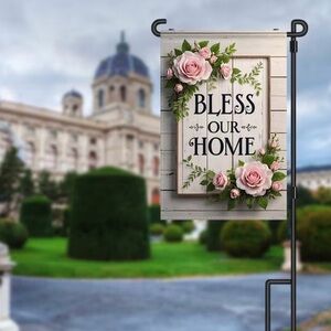 Bless Our Home Pink Floral Garden Flag NEW